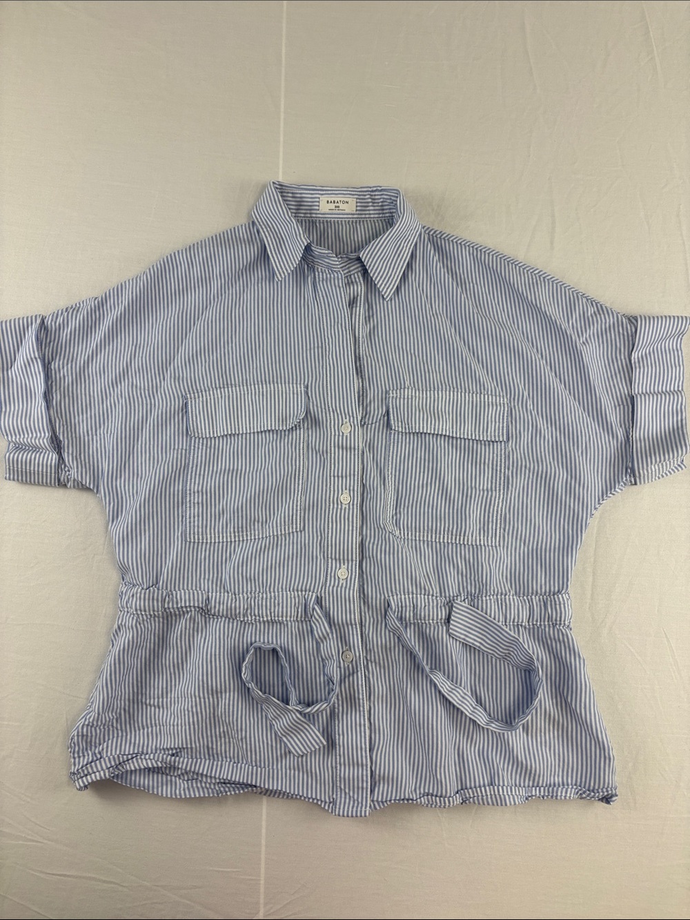 Babaton by Aritzia Garner Shirt in Blue-White Stripe with Button & Tie Front